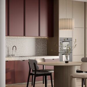 طراحی سه بعدی کابینت آشپزخانه اقتصادی با مدل‌سازی ساده و رندر واقع‌گرایانه